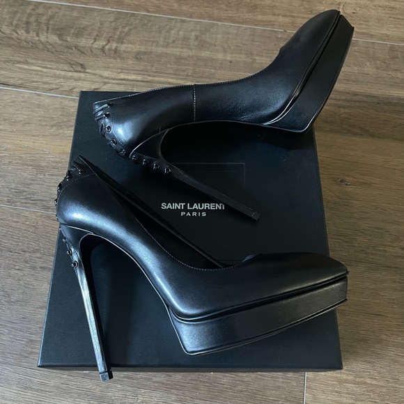 SAINT LAURENT-AUTHENTIC (NWT) Black Leather Heels - Picture 1 of 15